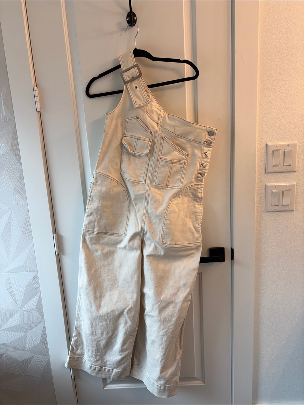 Pilcro Cream Wide-Leg Denim Overalls